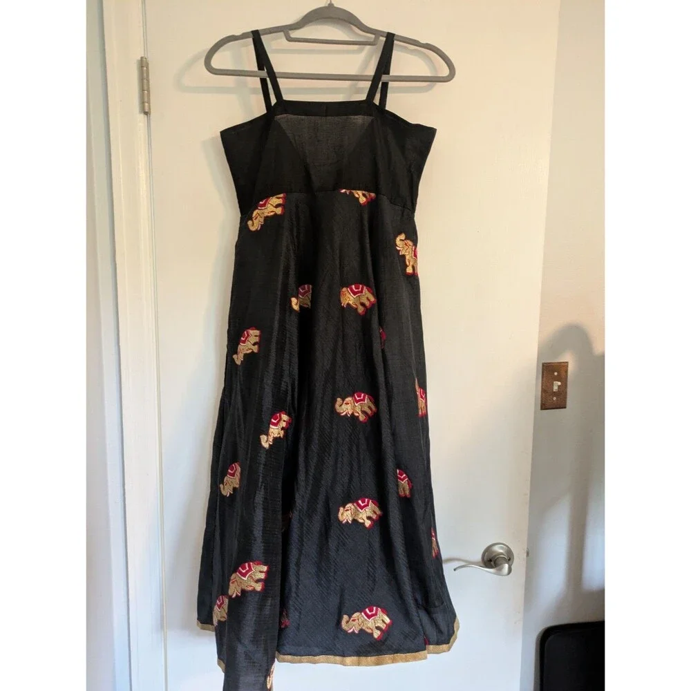 Designer Embroidered Black Silk Cotton Dress with Colorful Patterns Garmentry Xs - Picture 2 of 9